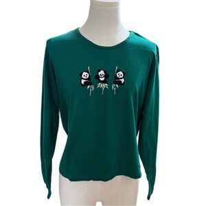 Vintage Blair Teal Novelty Panda Long Sleeve Top Design Small